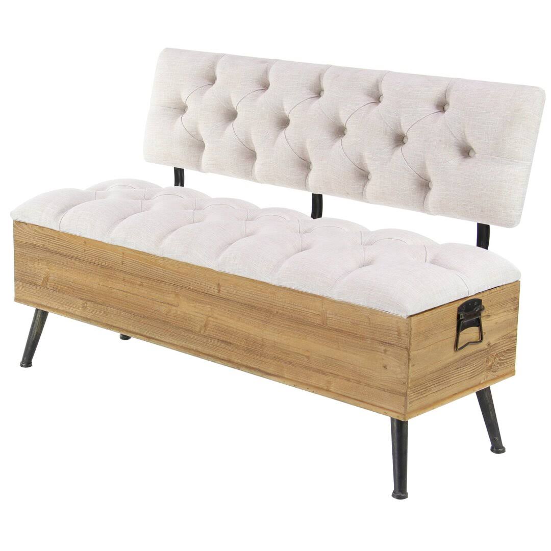White Wood Storage Bench With Cream Tufted Seat And Back 48 X 20 X 30 17 Stories