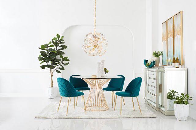 Furniture - Modern Capri Dark Teal Velvet Upholstered Side Chair W/ Gold Legs