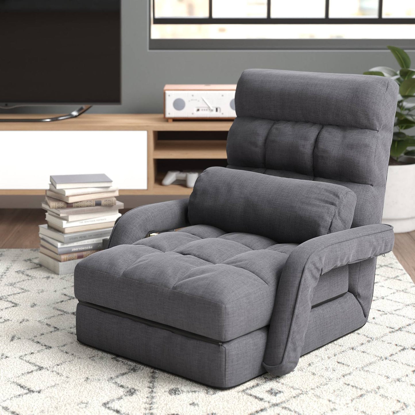 Folding Lazy Sofa Floor Chair Sofa Lounger Bed With Armrests And Pillow Viv + Rae