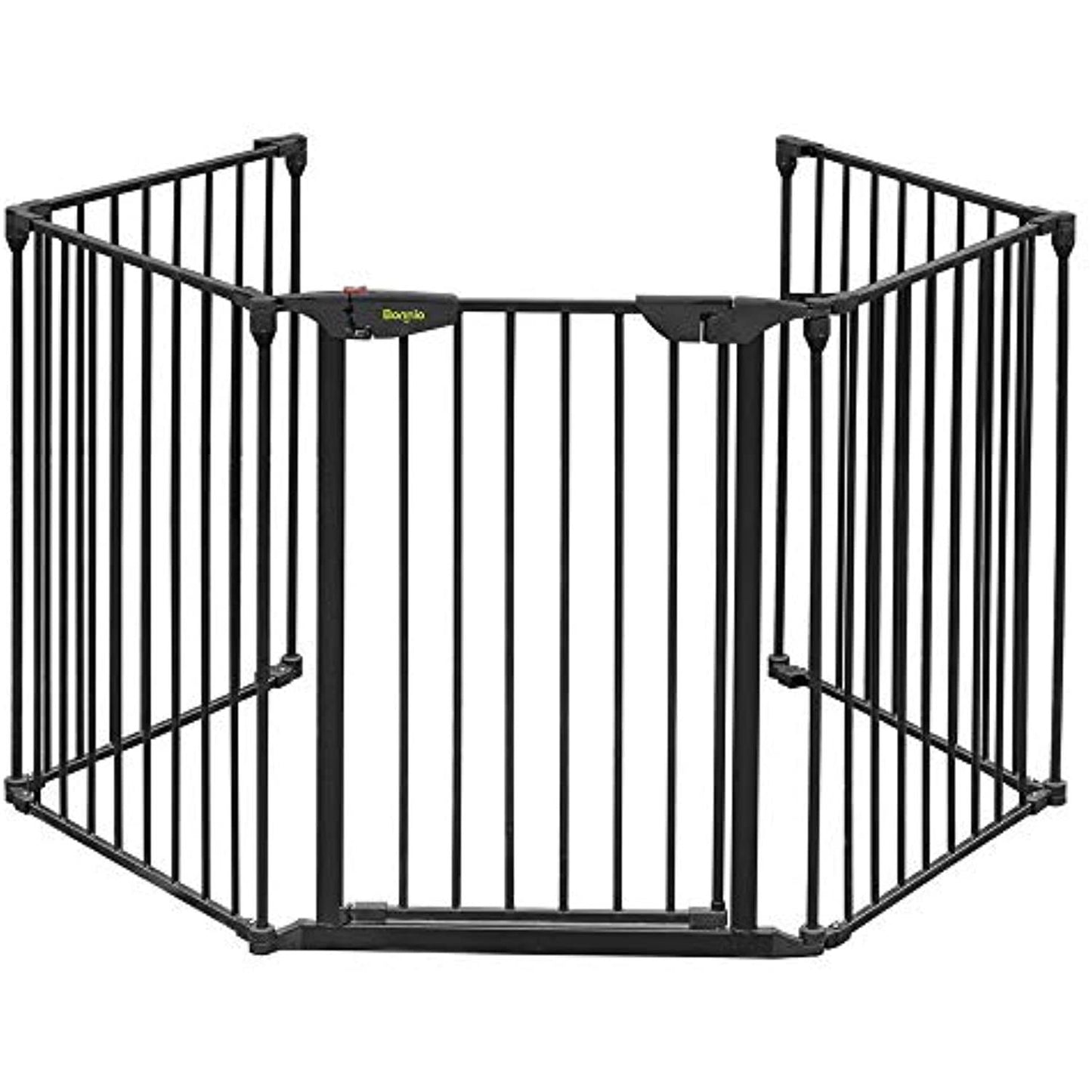 120.5-Inch Metal Fireplace Fence Guard 5-Panel Baby Safety Gate/Barrier/Play Yard With Door Christmas Tree Fence Hearth Gate For Kids/Pet
