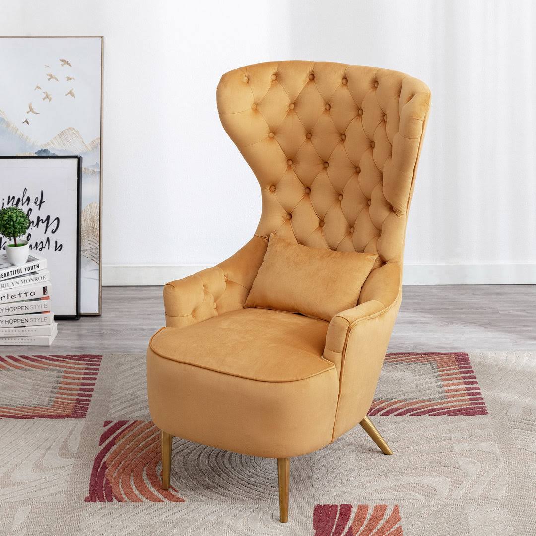 Tufted Velvet High Wingback Chair Inspire Me! Home Décor Fabric: Camel Velvet
