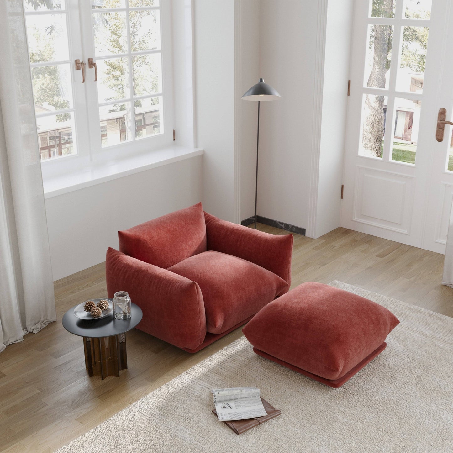 Sofa Accent Chair Armchair Chenille Fabric Sofa With Ottoman Set