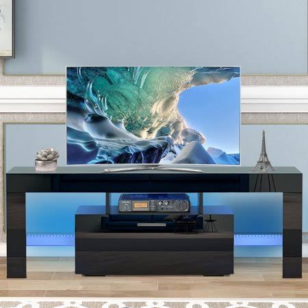 Black Tv Stand Tv High Glossy Cabinet 16 Colors Led Lights