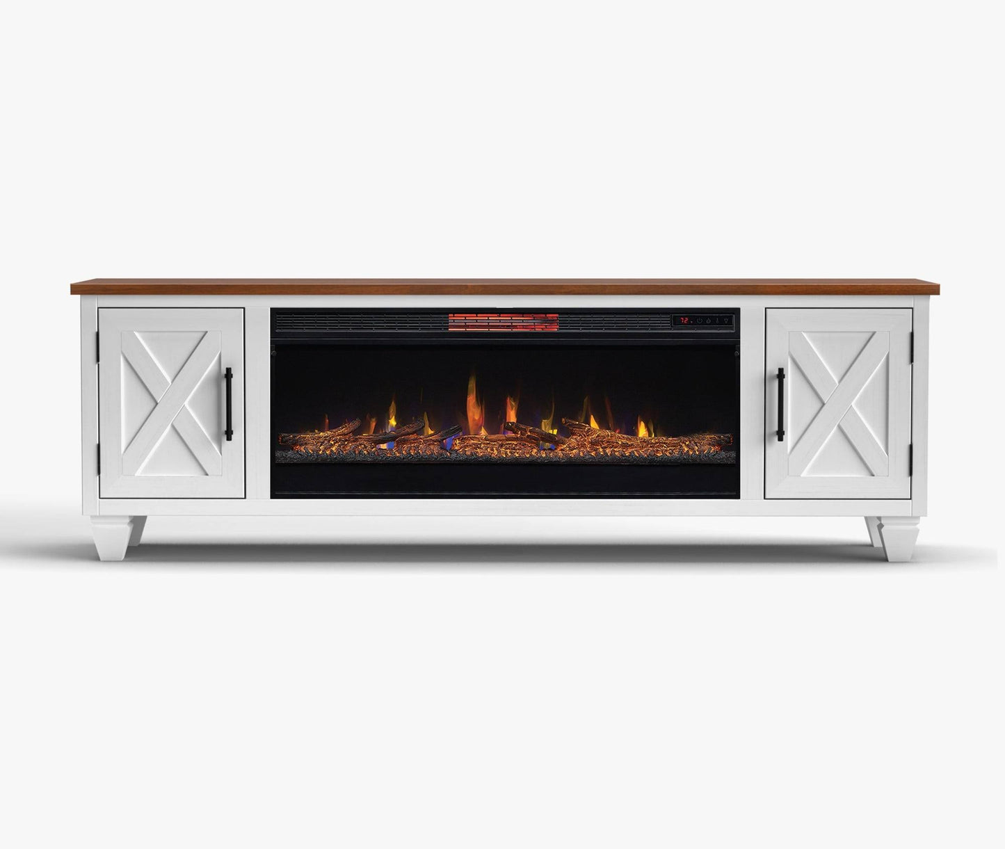 78 Fireplace Tv Stand Fits Tvs Up To 85, Farmhouse Modern White/Bourbon