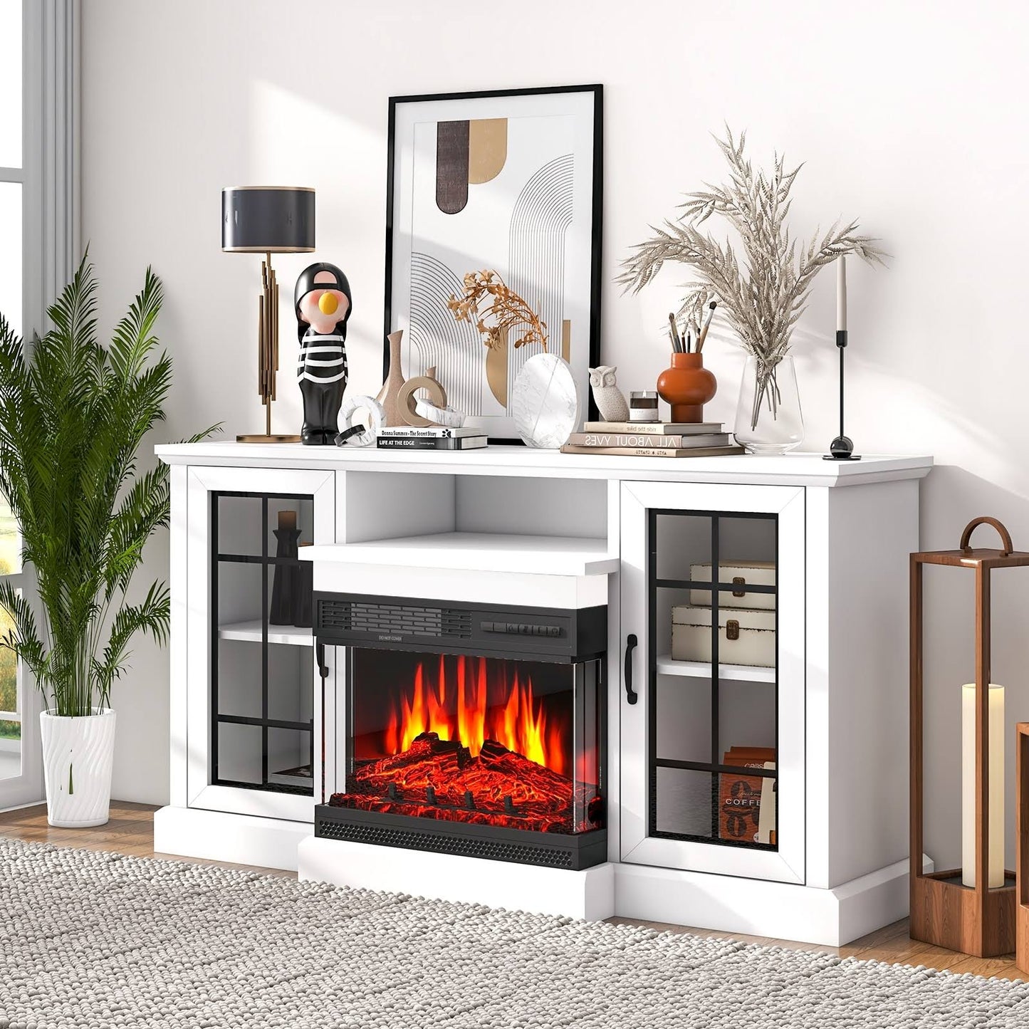 Tv Stand With 3-Sided Glass Electric Fireplace