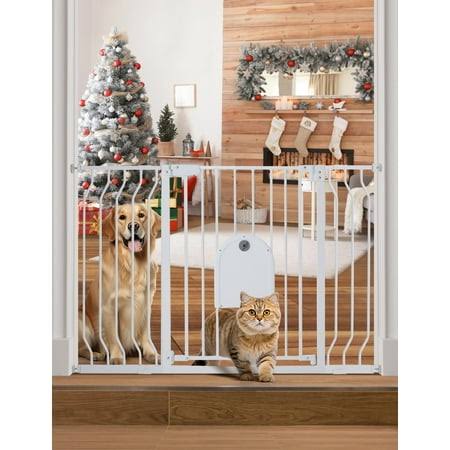 29.5-48.4 Pet Gate Dog Gate With Cat Door, Pressure Mount, Safety Gate Gift,White, Size: 30h X 29.5-48.4w