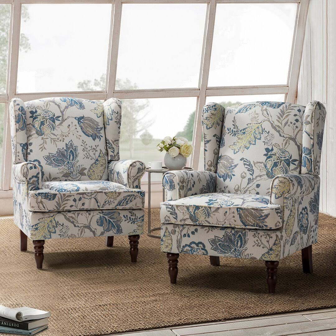 29 Wide Armchair (Set Of 2) 14 Karat Home Inc. Fabric: Blue Polyester Blend