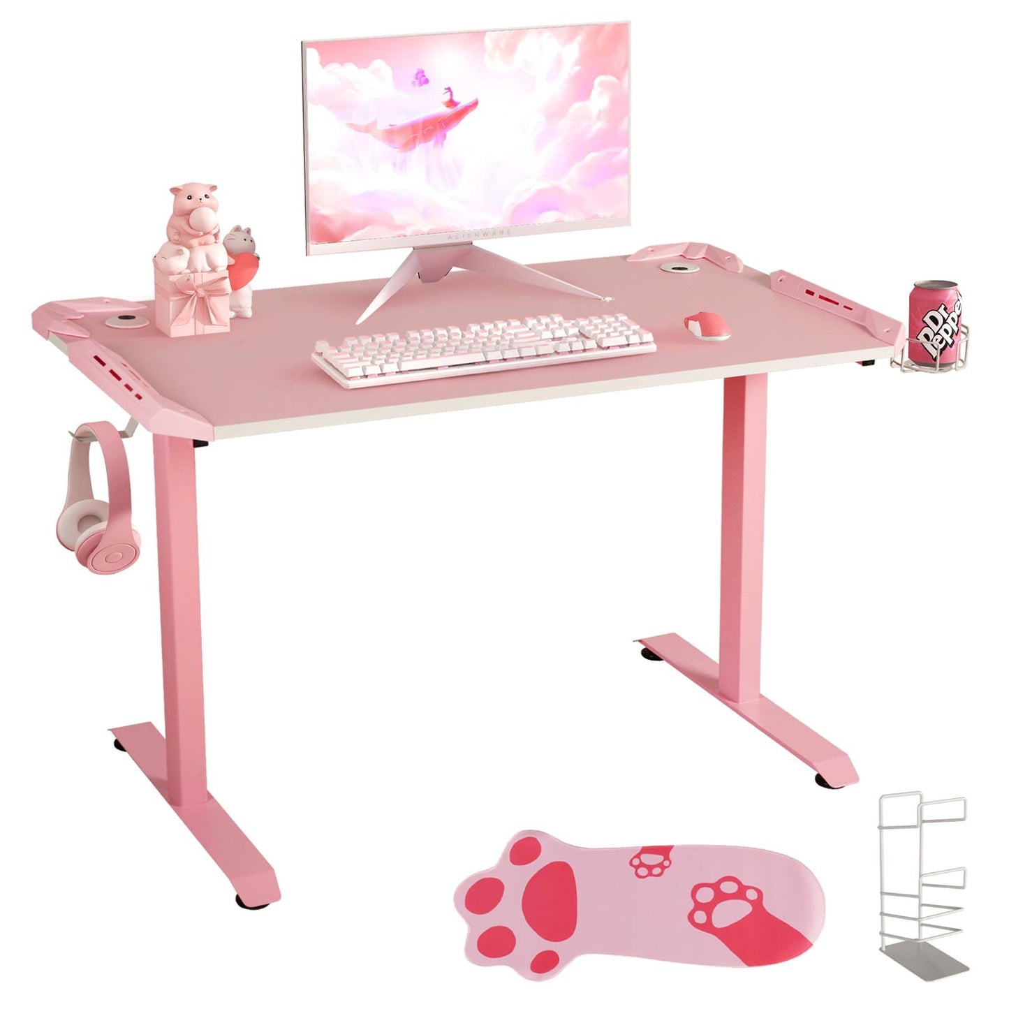 44 Inch T Shaped Gaming Desk Pink Pc Computer Gaming Table Standing Home Office Desk With Mouse Pad & Game Handle Rack