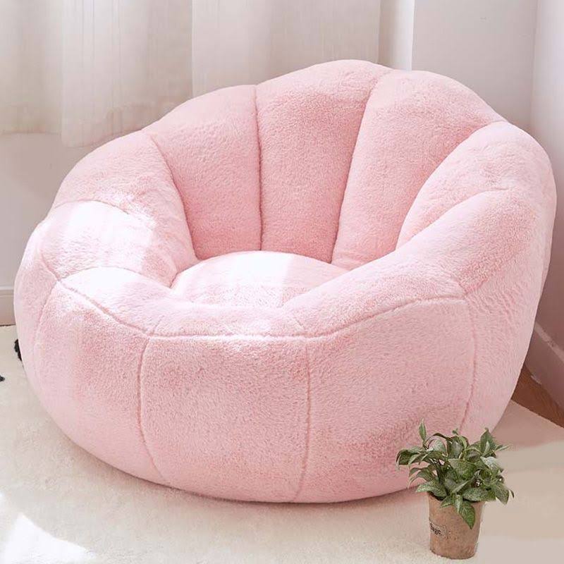 Fur Arms Included Sloped Arms Sewn Pillow Back Chair For Living Room - Pink