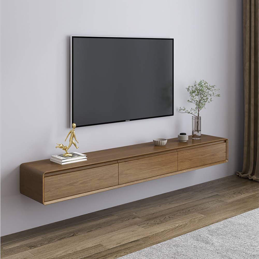 Century Floating Wood Tv Stand In Walnut With 3 Drawers For Tvs Up To 85