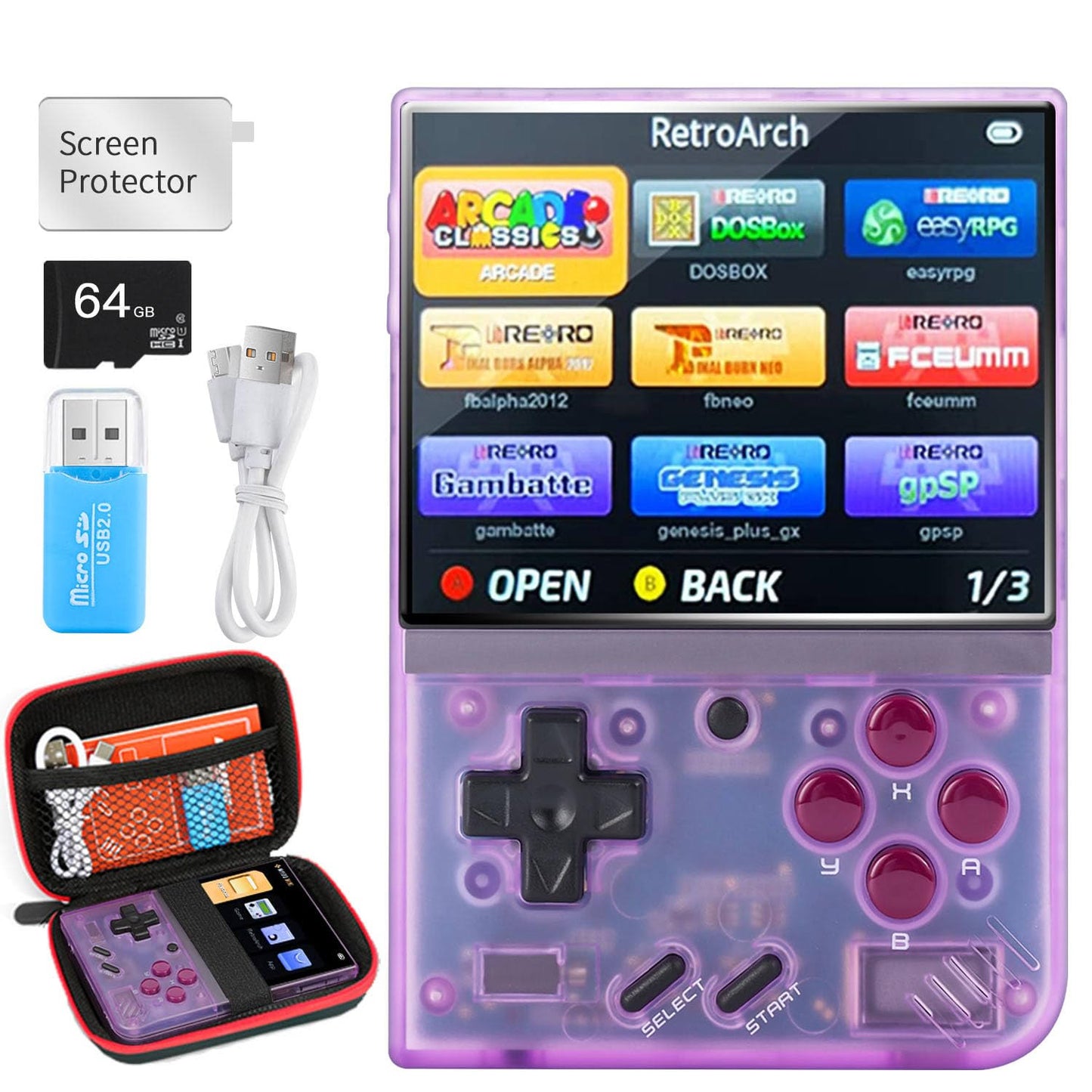 Mini Plus,Retro Handheld Game Console With 64g Tf Card,Support 10000+Games,3.5-Inch Portable Rechargeable Open Source Game Console Emulator