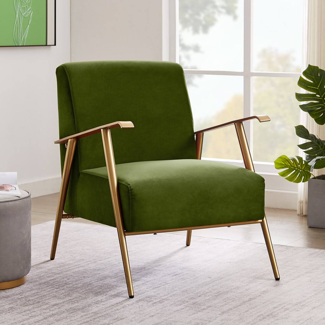 27.5 Wide Minimalist Livingroom Velvet Armchair With Matte Gold Frame Everly Quinn Fabric