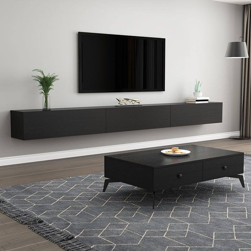 Stand Console Contemporary Tv Media Stand With Doors - Black 71l X 12w X 12h