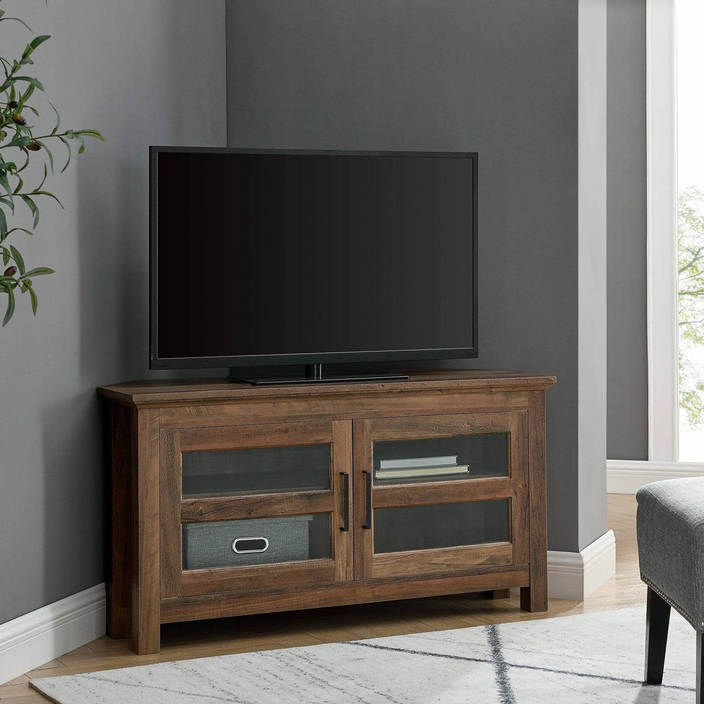 Farmhouse Corner Tv Stand For Tvs Up To 48