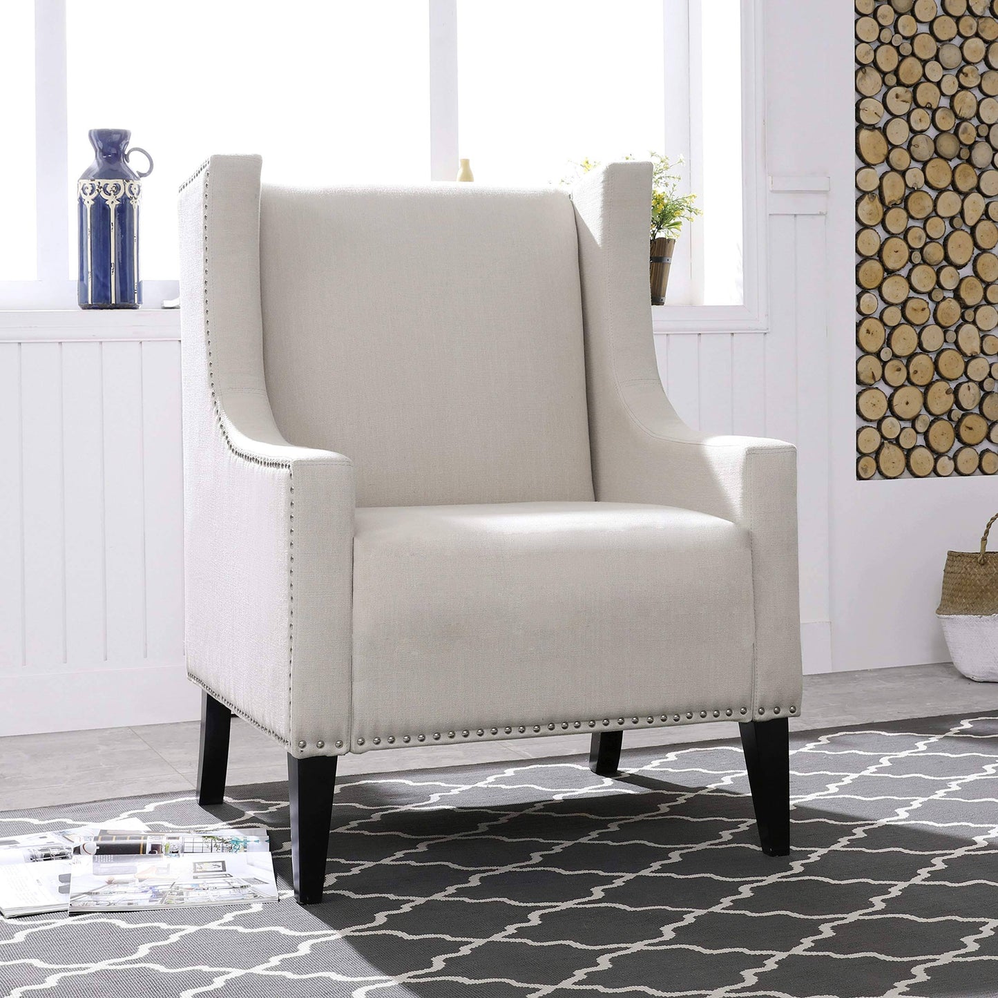 Home Modern Accent Fabric Arm Chair Linen Upholstered Single Sofa With Solid Wood Legs For Living Room