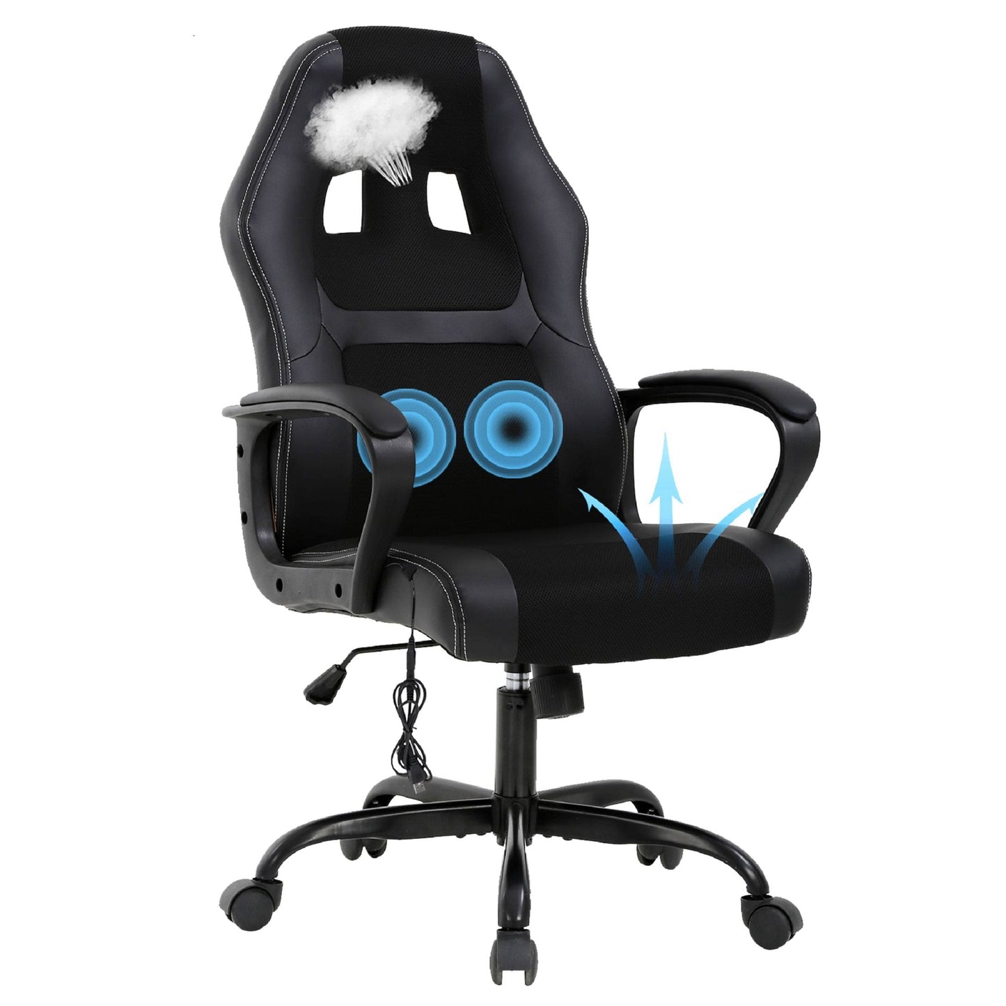Massage Gaming Chair For Adults Pu Leather Adjustable Computer Chair Ergonomic High-Back Video Game Chiar With Lumbar Support Swivel