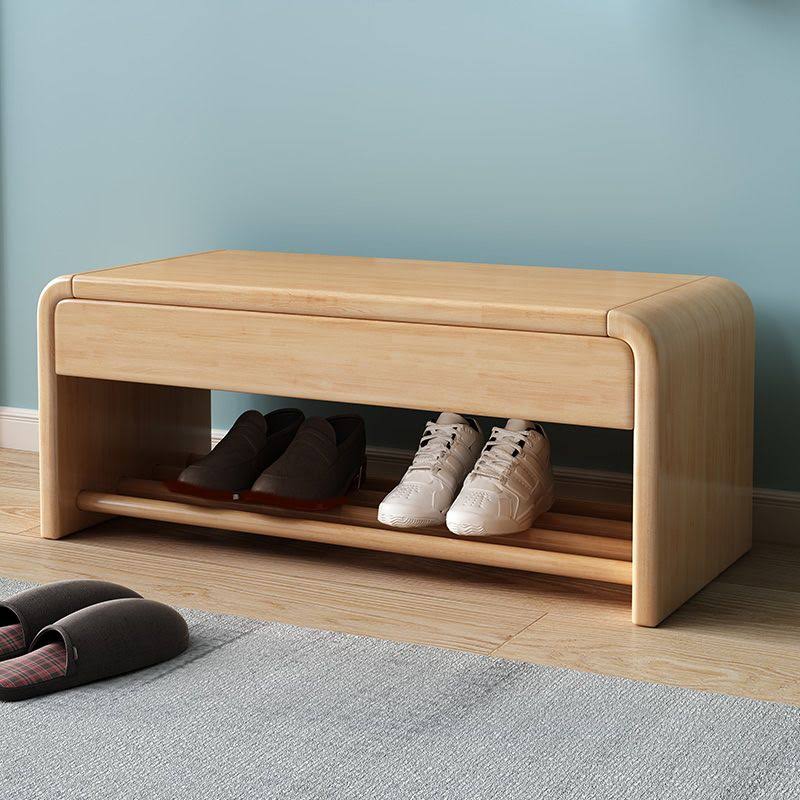 Rectangle Storage Bench Rubber Wood Seating Bench With Drawers - 31l X 12w X 14h Natural