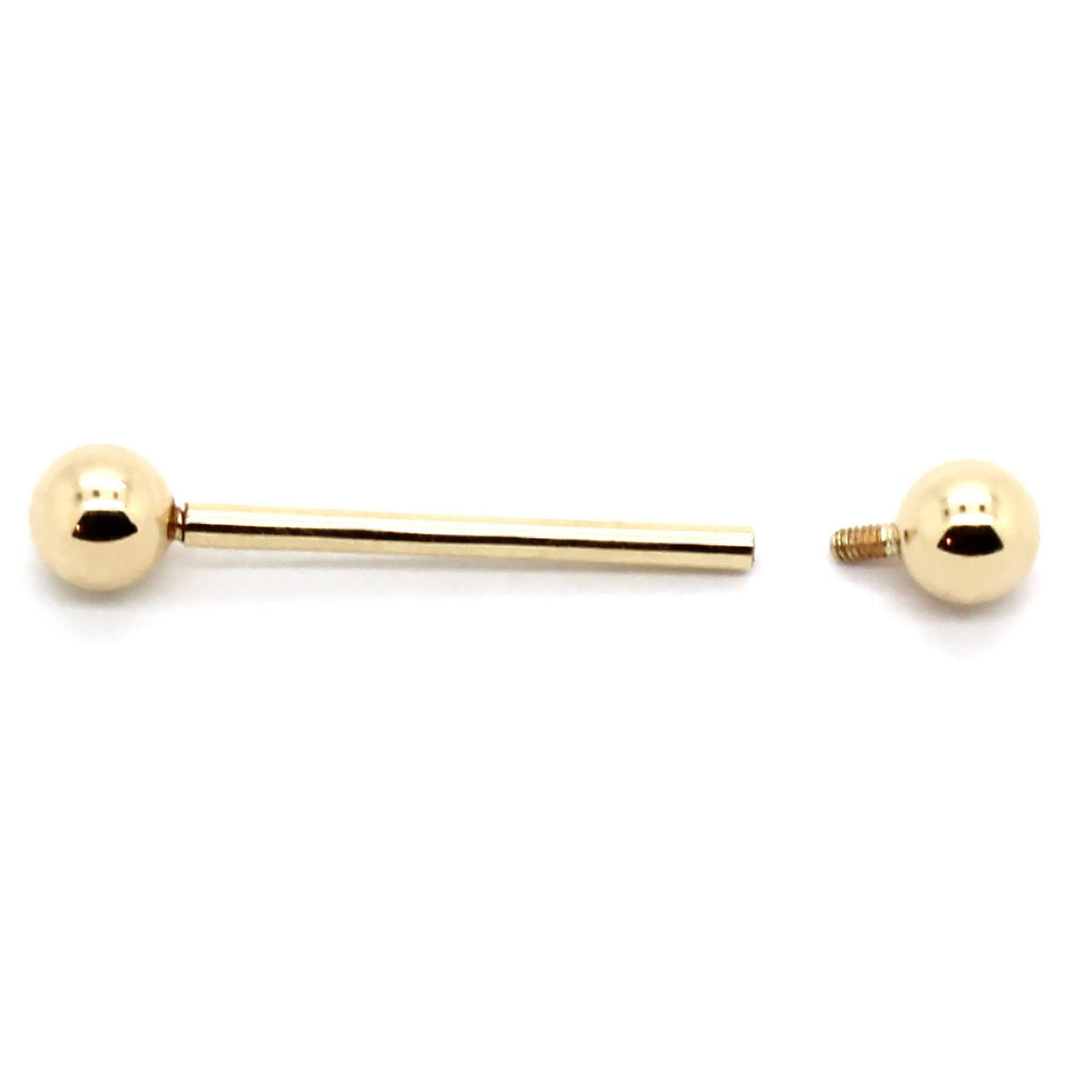 14k Yellow Or White Gold Straight Barbell Internal Threading With Screw Balls