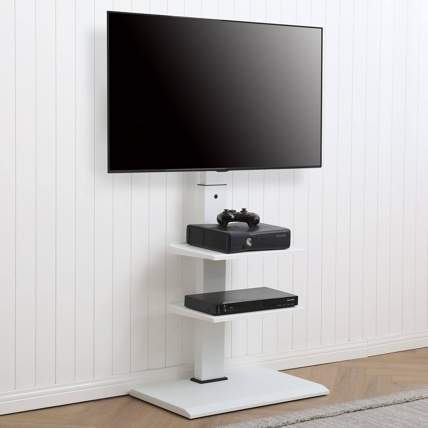White Swivel Floor Tv Stand With Mount For 32-65 Inches Tvs