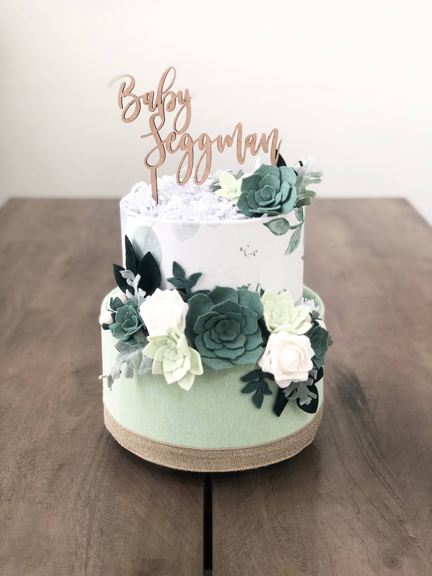Neutral Succulents, Roses And Greenery Sage Green Diaper Cake Baby Shower Gender Reveal Birthday Baby Sprinkle Gift Centerpiece