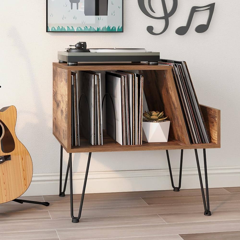 Vinyl Record Player Stand Turntable Stand Lps Album Storage Cabinet Wooden Sofa End Table Media Audio Video Turntables Stand Nightstand For