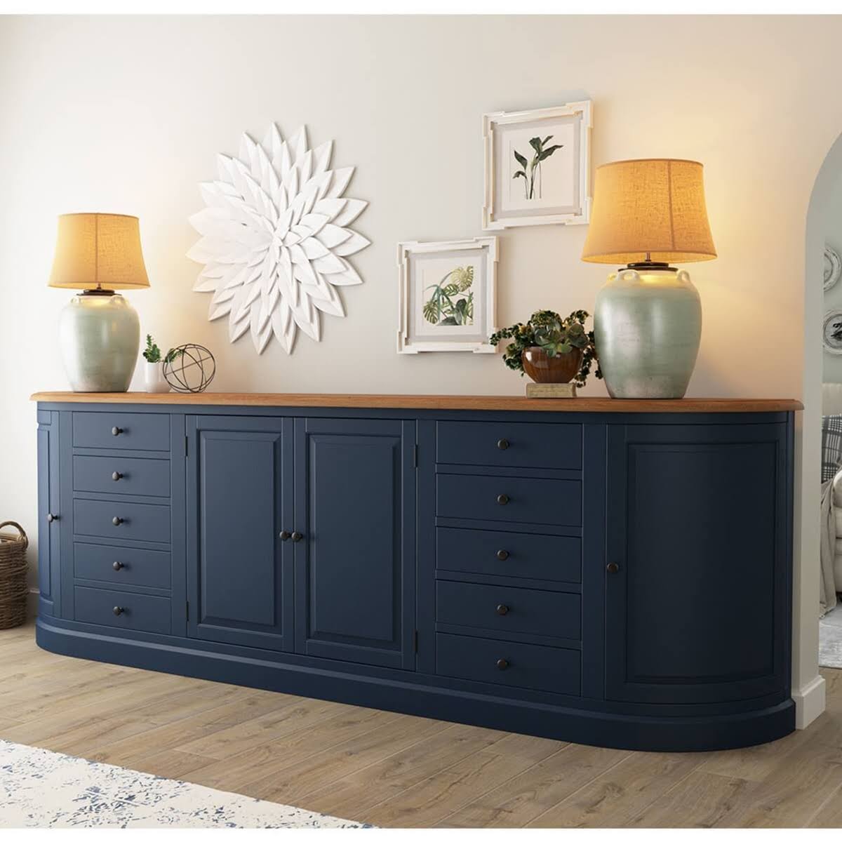 Two Tone Solid Wood 10 Drawer Extra Long Sideboard