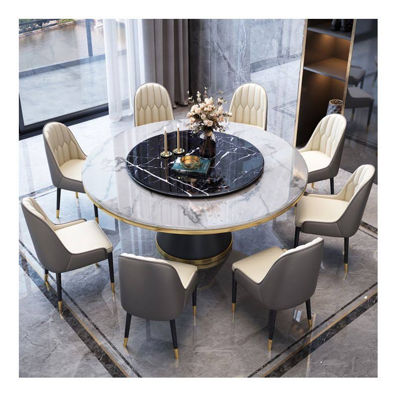 Marble Round Shape Table Kitchen Dining Table With Pedestal Base - Black 51.2l X 51.2w X 29.5h Without Chairs