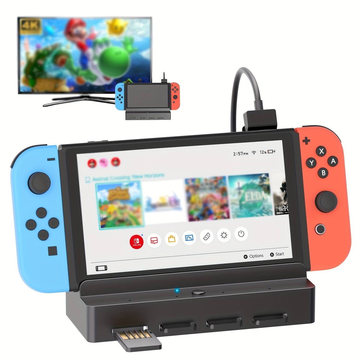 7 In 1 Game Card Reader Switch For Switch / Switch Oled Screen Mirroring Base, Supports One-Click Switching Of Games,Temu