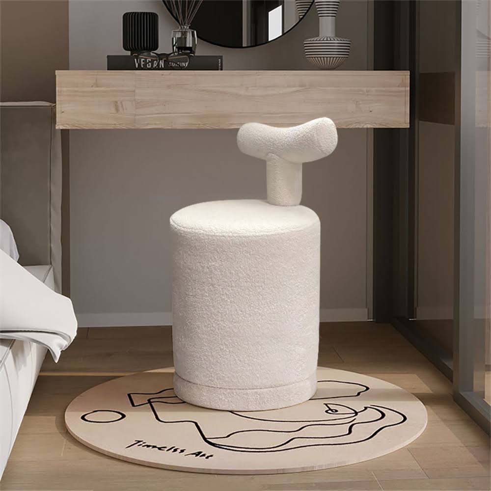 White Boucle Vanity Stool With Round Seat & Back Bedroom Vanity Chair
