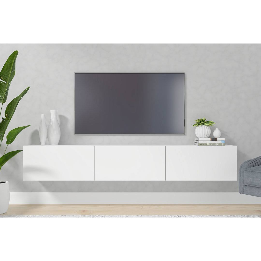 Floating Minimalist Tv Stand For Up To 80 Tv Wall Mounted Media Console Wrought Studio Color: White