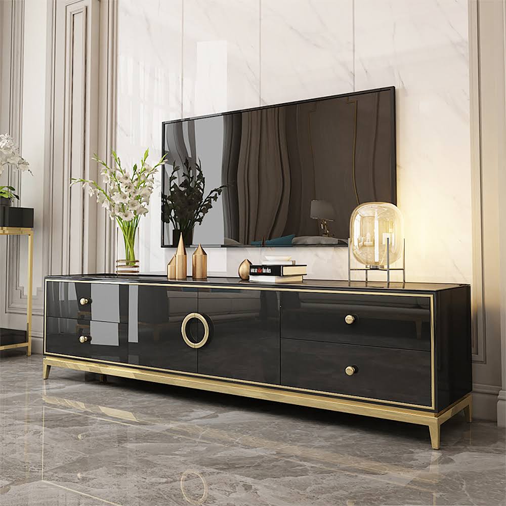 Modern Black Tv Stand With Drawers & Doors Gold Media Console For Tvs