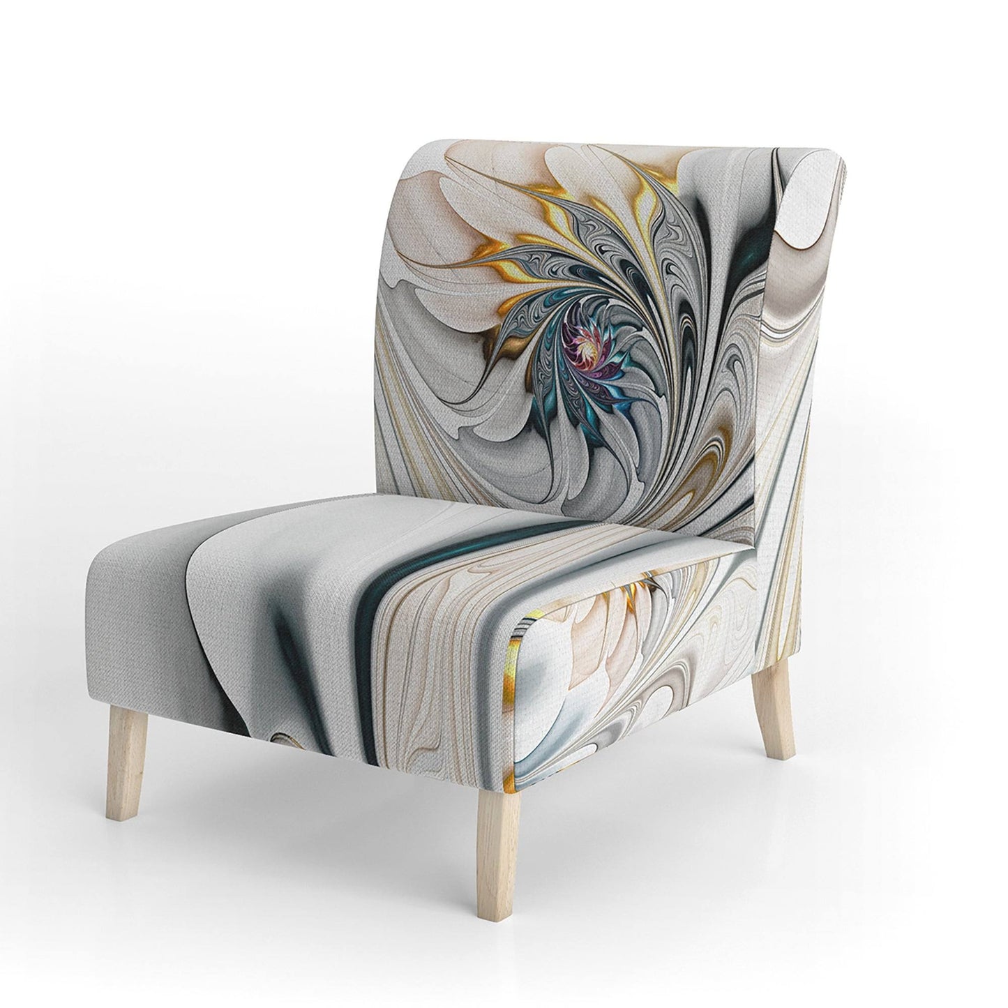 White Stained Glass Floral Upholstered Floral Accent Chair
