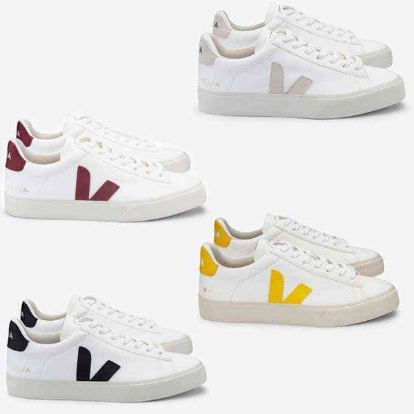 2022 French Veja White Shoes Leather Womens Leisure Lace Up Flat Bottom Board Shoes Official Website Lovers