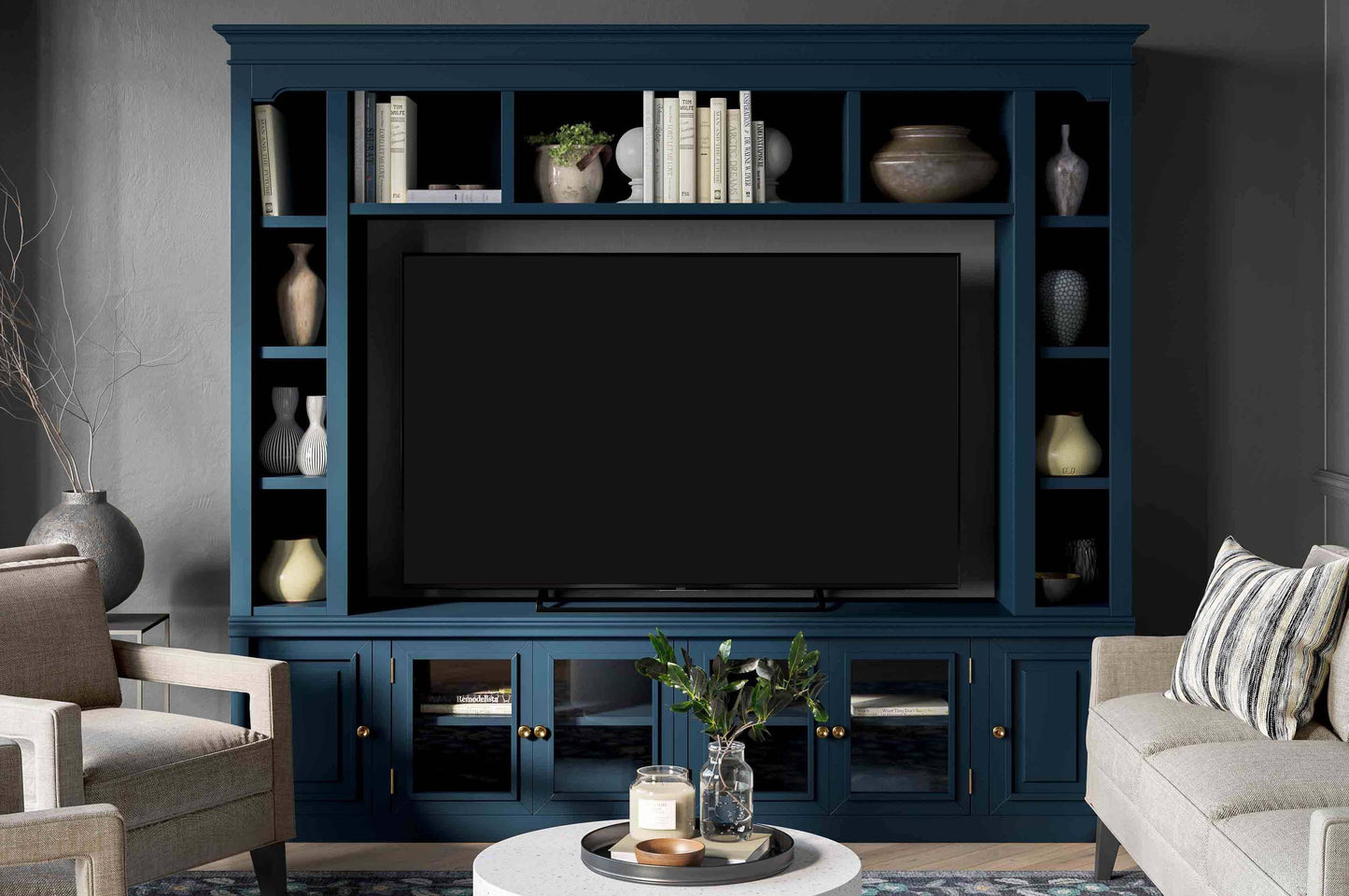 Blue Entertainment Center For Tvs Up To 75, Blue Contemporary And Modern Walls From Coleman Furniture